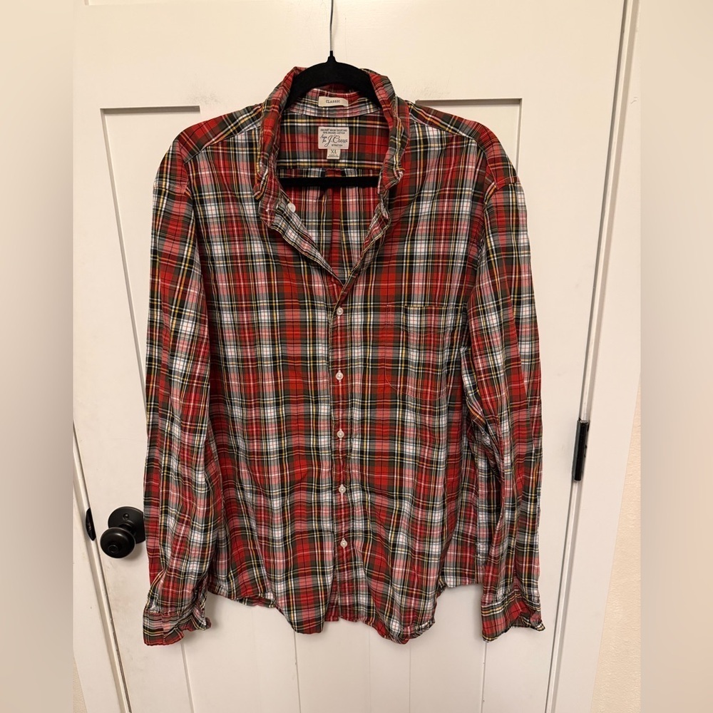 J. Crew Classic Long Sleeve Plaid Button Up Shirt Casual Organic Cotton XL